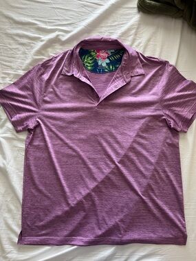 Men's Heathered Purple Golf Polo with Tropical Collar Detail